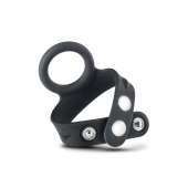 Черное эрекционное кольцо с подхватом мошонки на кнопках VS6 - Blush Novelties - в Северске купить с доставкой
