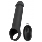 Черная вибронасадка для пениса с хомутом для мошонки и пультом ДУ Remote Controlled Penis Extension - Orion - в Северске купить с доставкой