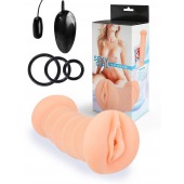 Телесный двусторонний мастурбатор с вибропулей и эрекционными кольцами в комплекте - Sexy Girl - в Северске купить с доставкой