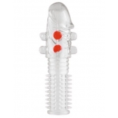 Гелевая прозрачная насадка с шариками и шипами - 14 см. - Toyfa Basic - в Северске купить с доставкой