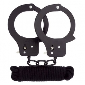 Чёрные наручники из листового металла в комплекте с веревкой BONDX METAL CUFFS LOVE ROPE SET - Dream Toys - купить с доставкой в Северске