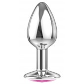 Малая серебристая анальная пробка Diamond Pink Sparkle Small с розовым кристаллом - 7 см. - Lola Games - купить с доставкой в Северске