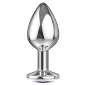 Большая серебристая анальная пробка Diamond Purple Sparkle Large с фиолетовым кристаллом - 8 см. - Lola Games - купить с доставкой в Северске