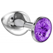 Большая серебристая анальная пробка Diamond Purple Sparkle Large с фиолетовым кристаллом - 8 см. - Lola Games - купить с доставкой в Северске