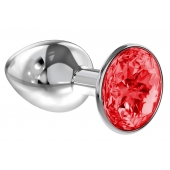Малая серебристая анальная пробка Diamond Red Sparkle Small с красным кристаллом - 7 см. - Lola Games - купить с доставкой в Северске