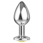 Большая серебристая анальная пробка Diamond Yellow Sparkle Large с жёлтым кристаллом - 8 см. - Lola Games - купить с доставкой в Северске