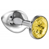 Большая серебристая анальная пробка Diamond Yellow Sparkle Large с жёлтым кристаллом - 8 см. - Lola Games - купить с доставкой в Северске