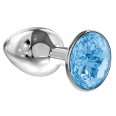 Малая серебристая анальная пробка Diamond Light blue Sparkle Small с голубым кристаллом - 7 см. - Lola Games - купить с доставкой в Северске