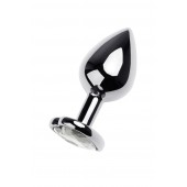 Серебристая анальная пробка с прозрачным кристаллом-сердцем - 8 см. - ToyFa - купить с доставкой в Северске