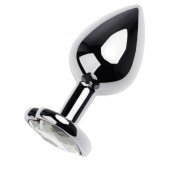 Серебристая анальная пробка с прозрачным кристаллом-сердцем - 8 см. - ToyFa - купить с доставкой в Северске