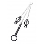 Черно-серебристые зажимы для сосков с кольцом для пениса TOYFA Metal - ToyFa - купить с доставкой в Северске