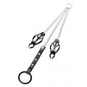 Черно-серебристые зажимы для сосков с кольцом для пениса TOYFA Metal - ToyFa - купить с доставкой в Северске