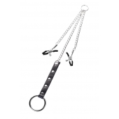 Серебристо-чёрные зажимы для сосков с кольцом для пениса TOYFA Metal - ToyFa - купить с доставкой в Северске