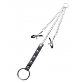 Серебристо-чёрные зажимы для сосков с кольцом для пениса TOYFA Metal - ToyFa - купить с доставкой в Северске