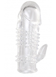 Прозрачная гелевая насадка с шипами и клиторальным отростком - 13 см. - Toyfa Basic - в Северске купить с доставкой