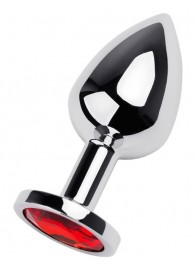 Серебристая коническая анальная пробка с красным кристаллом - 8 см. - ToyFa - купить с доставкой в Северске