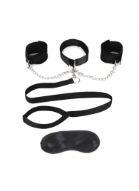 Чёрный ошейник с наручниками и поводком Collar Cuffs   Leash Set - Lux Fetish - купить с доставкой в Северске
