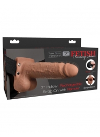 Кофейный перезаряжаемый вибрострапон 7  Hollow Rechargeable Strap-on with Balls - 20,3 см. - Pipedream - купить с доставкой в Северске