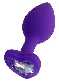 Фиолетовая анальная втулка Diamond Heart с прозрачным кристаллом - 7 см. - ToyFa - купить с доставкой в Северске