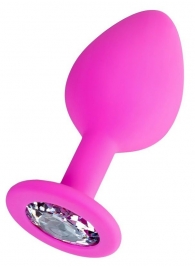 Розовая анальная втулка Brilliant с прозрачным кристаллом - 8 см. - ToyFa - купить с доставкой в Северске