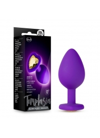 Фиолетовая анальная пробка Bling Plug Medium с золотистым стразом - 8,3 см. - Blush Novelties - купить с доставкой в Северске