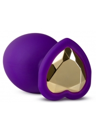 Фиолетовая анальная пробка Bling Plug Large с золотистым стразом - 9,5 см. - Blush Novelties - купить с доставкой в Северске