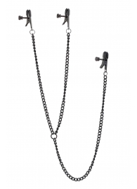 Черные зажимы на соски и клитор на цепочке DELUXE NIPPLE   CLIT CLAMPS - Dream Toys - купить с доставкой в Северске