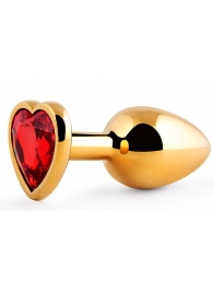 Золотистая анальная пробка с красным стразом-сердечком - 8 см. - Anal Jewelry Plug - купить с доставкой в Северске