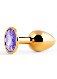 Золотистая анальная пробка с фиолетовым стразом - 7,2 см. - Anal Jewelry Plug - купить с доставкой в Северске