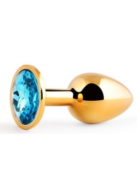 Золотистая анальная пробка с голубым стразом - 7,2 см. - Anal Jewelry Plug - купить с доставкой в Северске