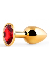 Золотистая анальная пробка с красным стразом - 7,2 см. - Anal Jewelry Plug - купить с доставкой в Северске