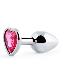 Серебристая анальная пробка с розовым кристаллом-сердечком - 7 см. - Anal Jewelry Plug - купить с доставкой в Северске
