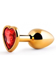 Золотистая анальная пробка с красным стразом-сердечком - 7 см. - Anal Jewelry Plug - купить с доставкой в Северске