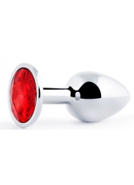 Серебристая анальная пробка с красным стразом - 7,2 см. - Anal Jewelry Plug - купить с доставкой в Северске