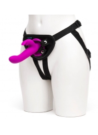 Лиловый страпон Rechargeable Vibrating Strap-On Harness Set - 17,6 см. - Happy Rabbit - купить с доставкой в Северске