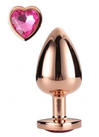 Золотистая анальная втулка с кристаллом-сердечком розового цвета - 7,1 см. - Dream Toys - купить с доставкой в Северске