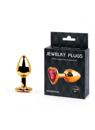 Золотистая анальная пробка с малиновым кристаллом-сердечком - 7 см. - Anal Jewelry Plug - купить с доставкой в Северске