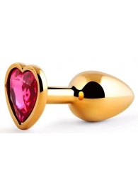 Золотистая анальная пробка с малиновым кристаллом-сердечком - 7 см. - Anal Jewelry Plug - купить с доставкой в Северске