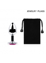 Серебристая анальная пробка с малиновым кристаллом - 7,2 см. - Anal Jewelry Plug - купить с доставкой в Северске