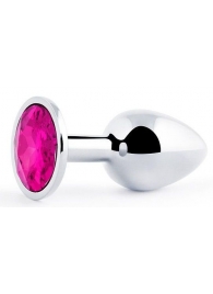 Серебристая анальная пробка с малиновым кристаллом - 7,2 см. - Anal Jewelry Plug - купить с доставкой в Северске