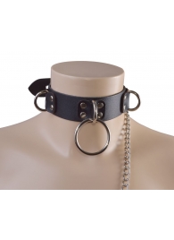 Черный кожаный ошейник Big Ring - Sitabella - купить с доставкой в Северске
