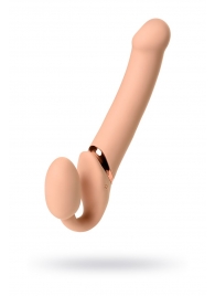 Телесный безремневой вибрострапон Vibrating Bendable Strap-On L - Strap-on-me - купить с доставкой в Северске