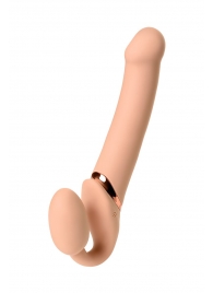 Телесный безремневой вибрострапон Vibrating Bendable Strap-On L - Strap-on-me - купить с доставкой в Северске