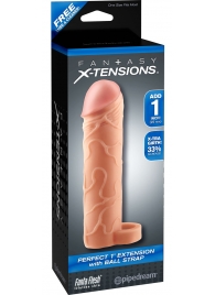 Телесная насадка с кольцом Perfect 1 Extension with Ball Strap - 17 см. - Pipedream - в Северске купить с доставкой