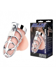 Серебристая металлическая клетка для члена с замком Enslave Cock Cage - BlueLine - купить с доставкой в Северске