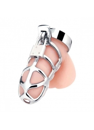 Серебристая металлическая клетка для члена с замком Enslave Cock Cage - BlueLine - купить с доставкой в Северске