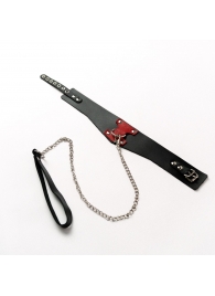 Черный широкий ошейник с красным декором и поводком - Crazy Handmade - купить с доставкой в Северске