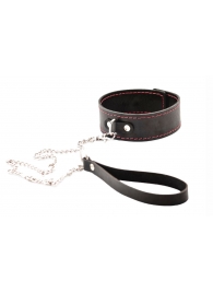 Черный широкий ошейник с красной строчкой и поводком - Crazy Handmade - купить с доставкой в Северске