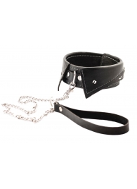 Черный ошейник-воротничок с металлическим поводком - Crazy Handmade - купить с доставкой в Северске
