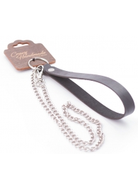 Серебристый металлический поводок с кожаной черной ручкой - 80 см. - Crazy Handmade - купить с доставкой в Северске